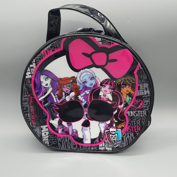 Monster High Round Travel Bag 2013 Mattel Skull Zipper Tote Carry Case Black - Picture 1 of 6